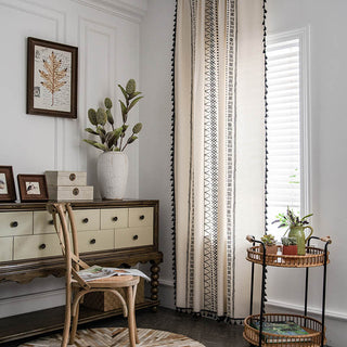 Ownkoti Halbverdunkelnde Vorhänge aus Baumwolle im Bohemian-Stil mit geometrischem Muster