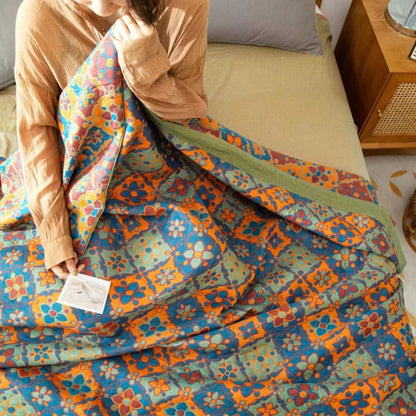Wendesteppdecke aus Baumwolle mit Boho-Blumendruck