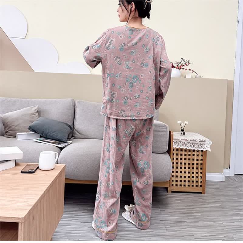 Pyjama-Set aus Baumwolle mit Pfingstrosenmotiv in Übergröße