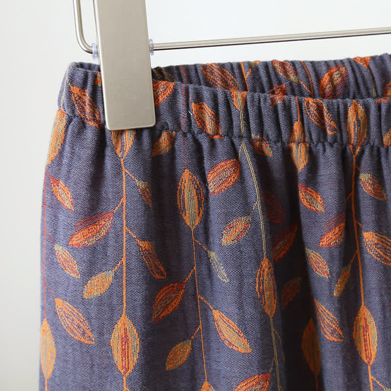 Pyjama-Set mit langen Ärmeln aus Baumwolle im Retro-Blatt-Stil