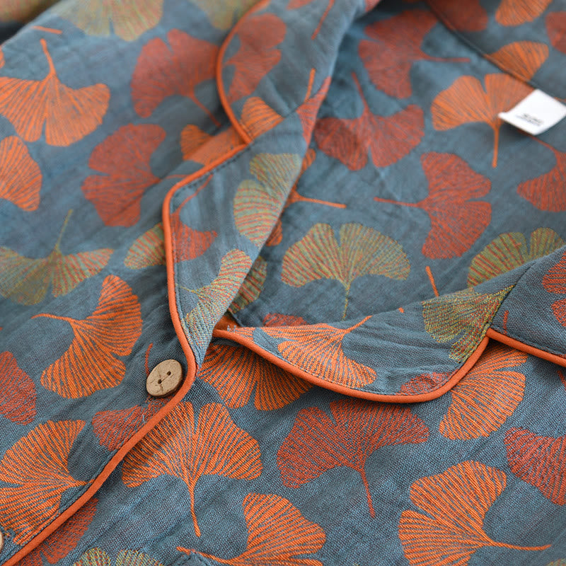 Loungewear-Set aus Baumwolle mit Ginkgoblatt-Knopf - image 2