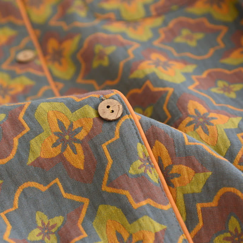 Loungewear-Set aus Baumwolle mit Rhombus-Blumenrevers