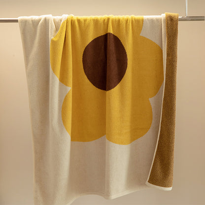 Atmungsaktives Baumwollhandtuch mit Blumenmuster und Farbblockdesign