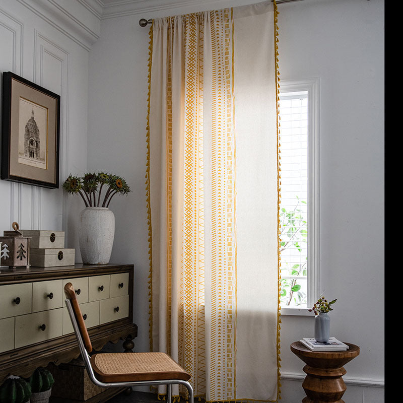Ownkoti Halbverdunkelnde Vorhänge aus Baumwolle im Bohemian-Stil mit geometrischem Muster