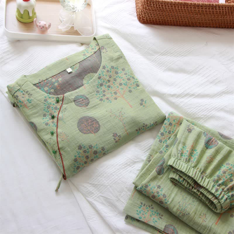 Loungewear-Set aus Jacquard-Baumwolle mit Blattbaum-Print - image 3