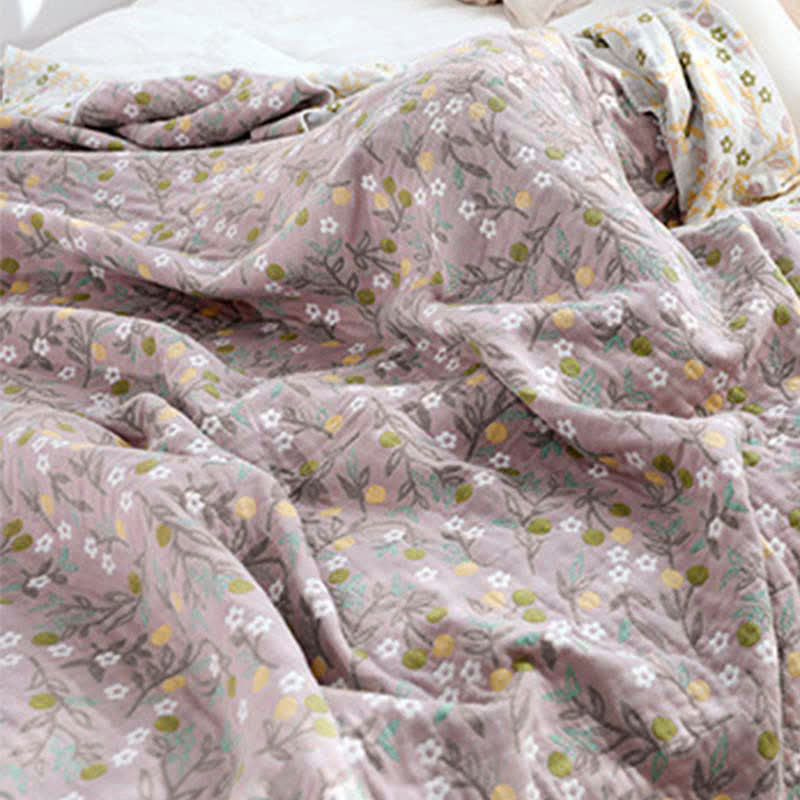 Retro Wende-Bettdecke, weiche Steppdecke mit Blumenmuster