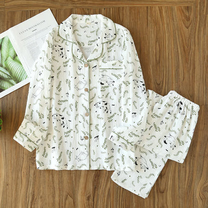 Süßes Pyjama-Set aus Baumwolle mit Katze und Blatt