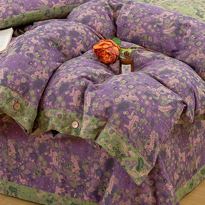 Boho Flower Lila Baumwoll-Bettwäsche-Sets (4-teilig)