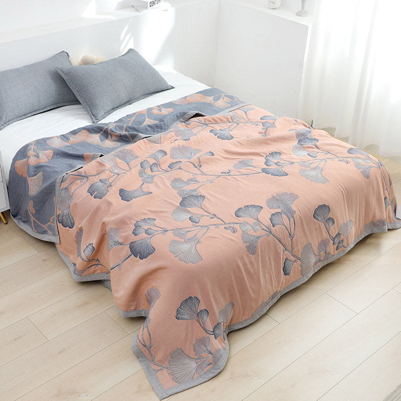 Wendbare Steppdecke aus Baumwollgaze mit Ginkgoblatt-Motiv - Orange Pink - 200cm x 230cm - image 8