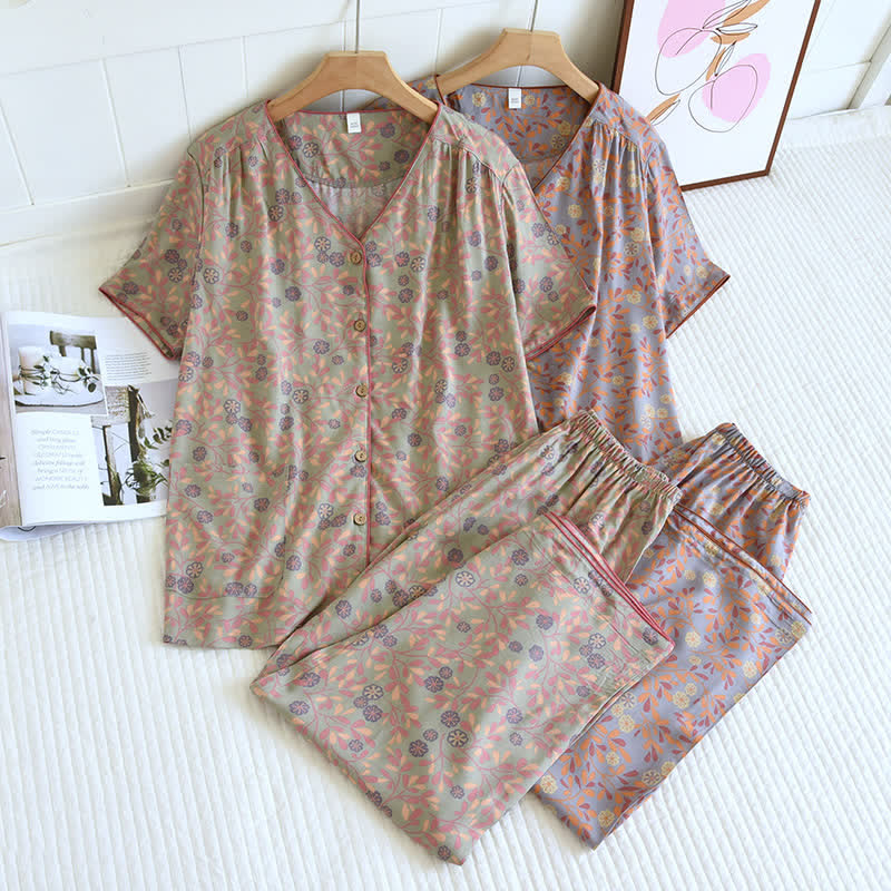 Loungewear-Set aus Baumwolle und Seide mit Blumenmuster - image 2