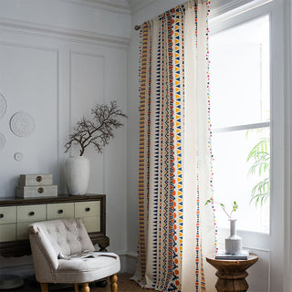 Ownkoti Boho-Vorhang mit farbenfrohen geometrischen Mustern und Quaste