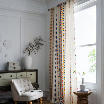 Ownkoti Boho-Vorhang mit farbenfrohen geometrischen Mustern und Quaste