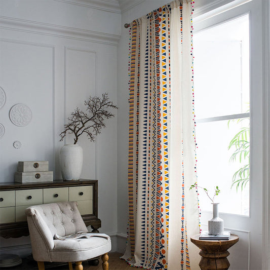 Ownkoti Boho-Vorhang mit farbenfrohen geometrischen Mustern und Quaste