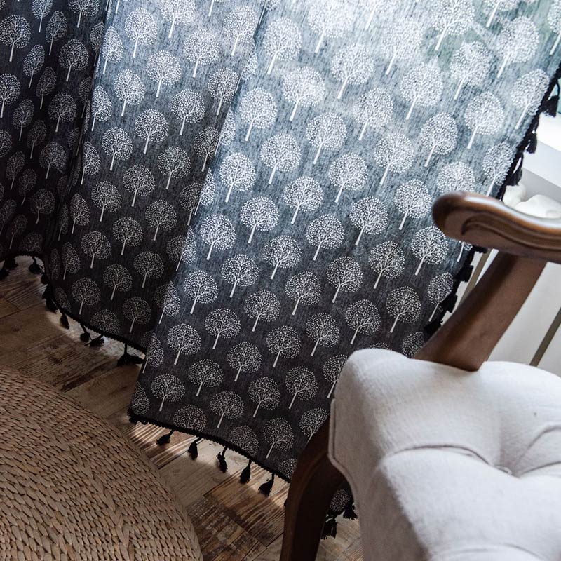Vorhang aus Baumwollleinen im Landhausstil mit Baummotiv