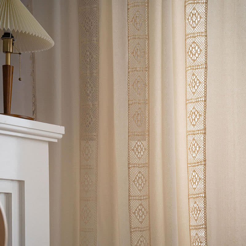Ownkoti Beige Splicing Hollow-Out Lichtfiltervorhang