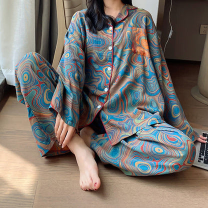 Loungewear-Set aus Baumwolle mit Kunstdruck in Übergröße