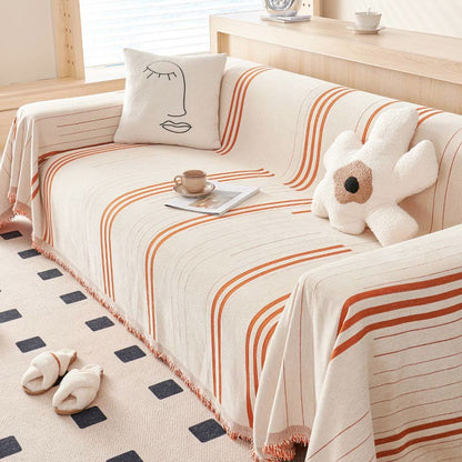 Sofaschoner aus Chenille mit geraden Streifen und Quasten