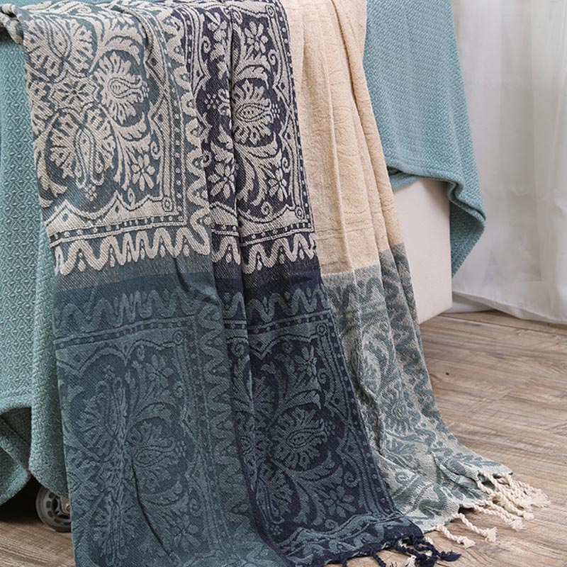 Ownkoti – Böhmische Strickschaldecke mit Blumenquaste
