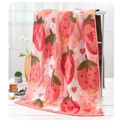 Wendbares Badetuch aus Baumwolle mit Erdbeer- und Blumenmuster