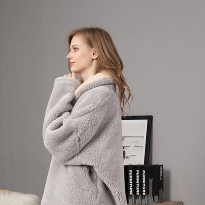 Ownkoti Schlichtes, warmes Loungewear-Set mit V-Ausschnitt für den Winter
