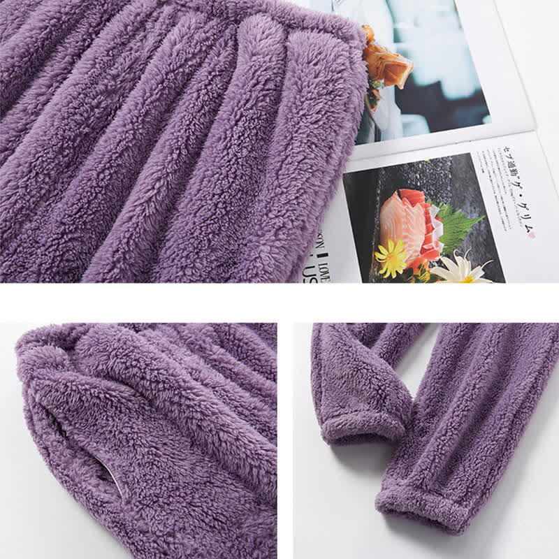 Ownkoti Schlichtes, warmes Loungewear-Set mit V-Ausschnitt für den Winter