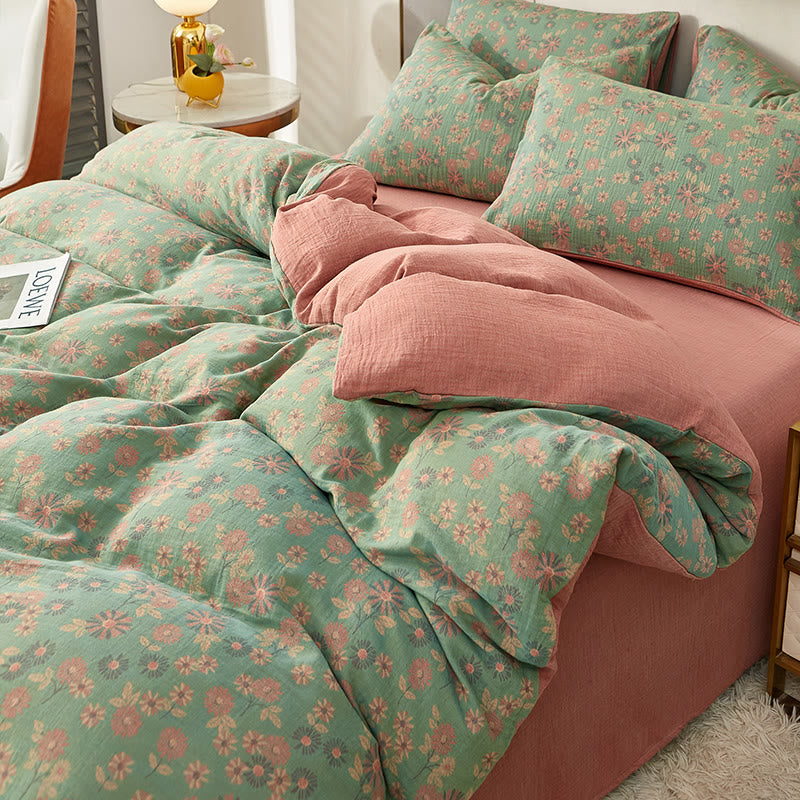 Wendesteppdecke aus Baumwolle mit Sonnenblumen-Jacquardmuster