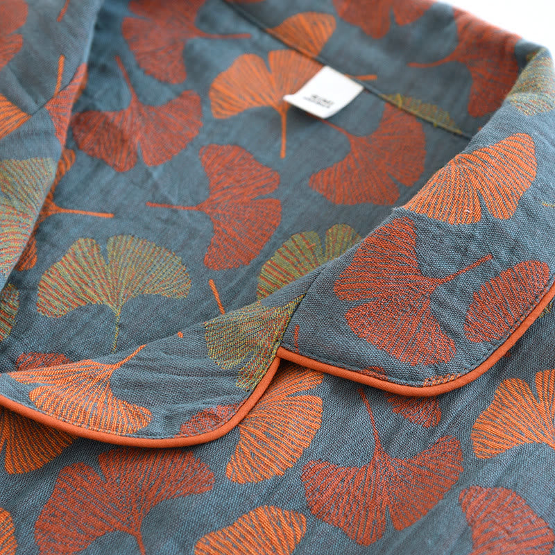 Loungewear-Set aus Baumwolle mit Ginkgoblatt-Knopf - image 6