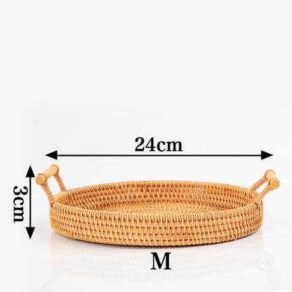Ownkoti – rundes Tablett aus handgewebtem Rattan mit Griffen