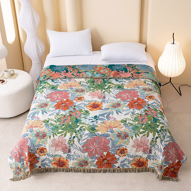 Wendbare Vintage-Gaze-Steppdecke mit tropischem Blumenmuster - König - image 0