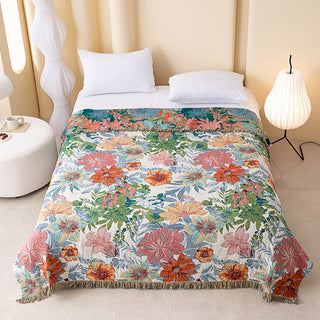 Wendbare Vintage-Gaze-Steppdecke mit tropischem Blumenmuster - König - image 0
