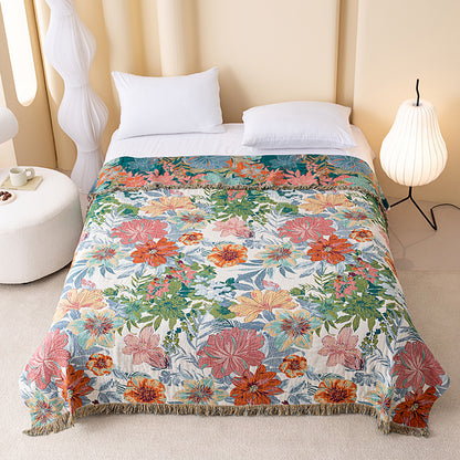 Wendbare Vintage-Gaze-Steppdecke mit tropischem Blumenmuster - König - image 0