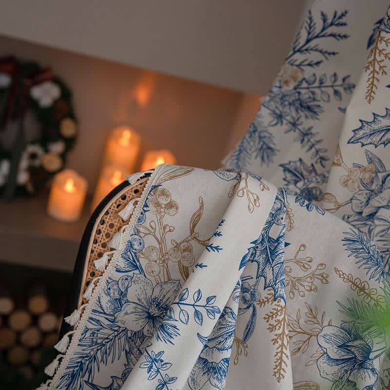 Ownkoti Lichtfiltervorhang mit Kiefernholzmotiv und blauen Blumen