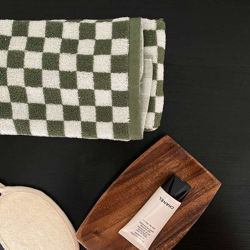 Ownkoti Badetuch-Set mit Schachbrettmuster und Farbblockdesign