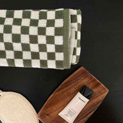 Ownkoti Badetuch-Set mit Schachbrettmuster und Farbblockdesign