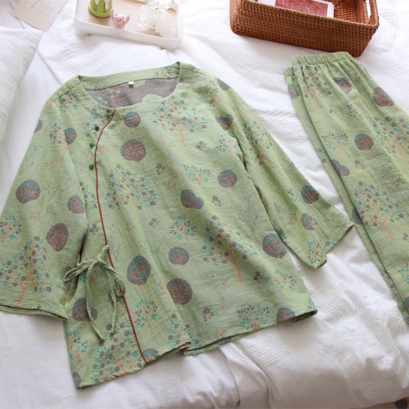 Loungewear-Set aus Jacquard-Baumwolle mit Blattbaum-Print - image 5