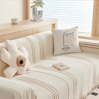 Sofaschoner aus Chenille mit geraden Streifen und Quasten