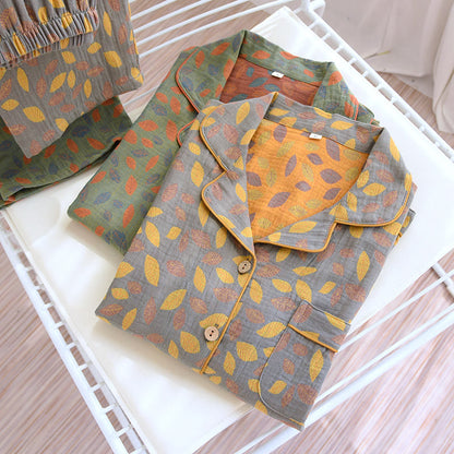 Loungewear-Set aus weicher Baumwolle mit Blattmuster