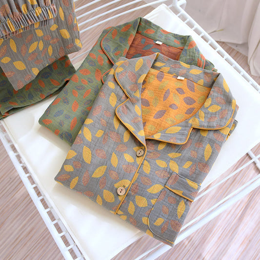 Loungewear-Set aus weicher Baumwolle mit Blattmuster