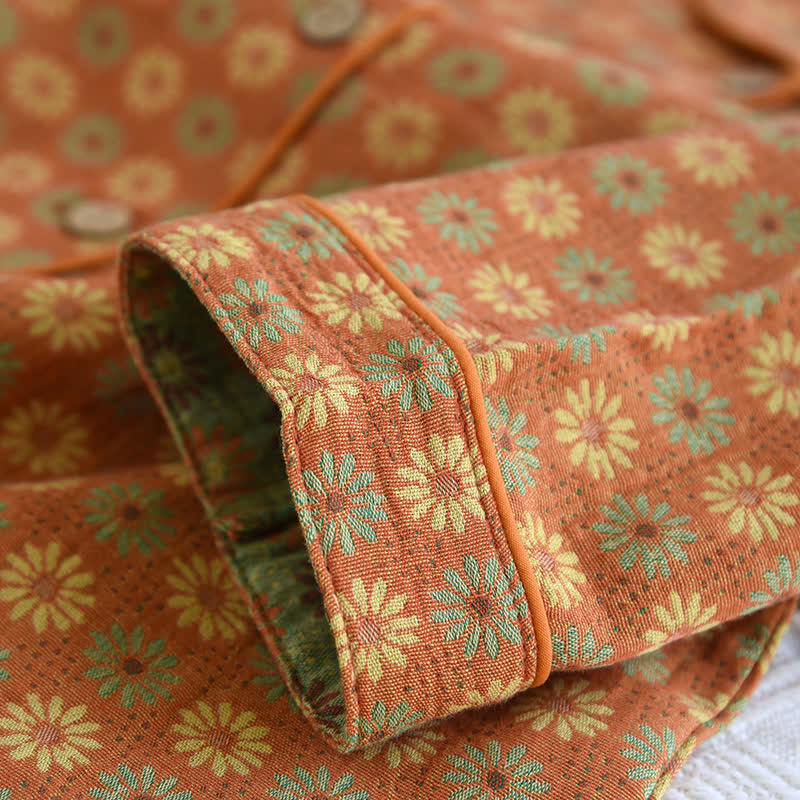 Jacquard Daisy Loungewear-Set aus reiner Baumwolle