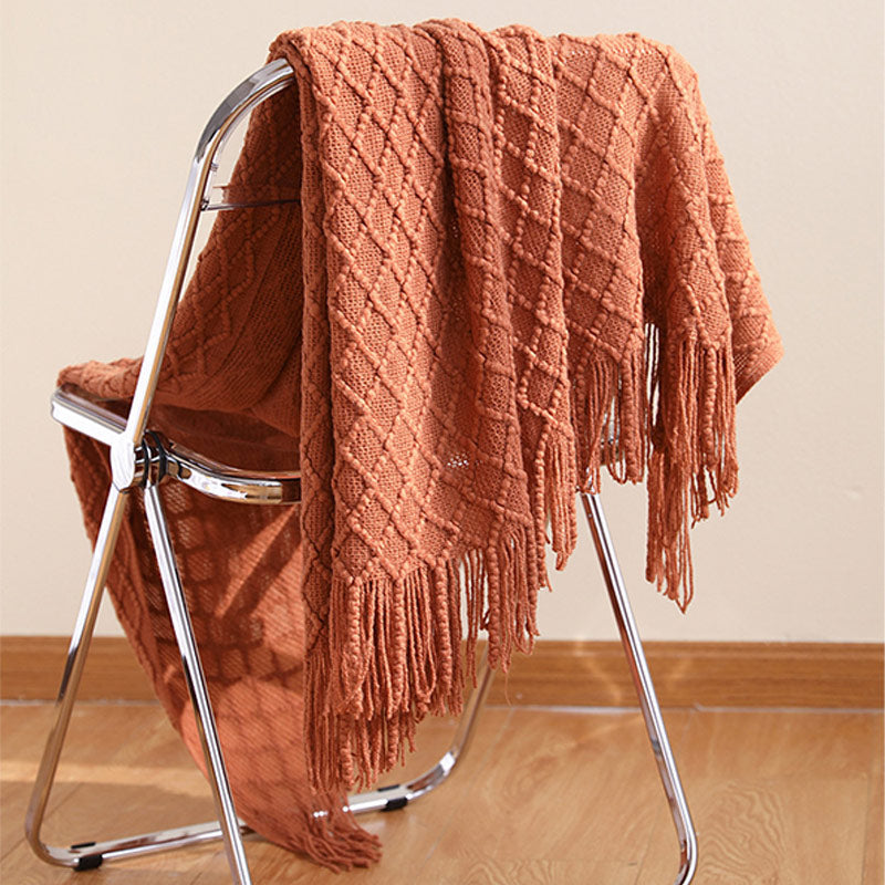 Ownkoti – Gestrickte Decke mit Prismamuster und Quasten
