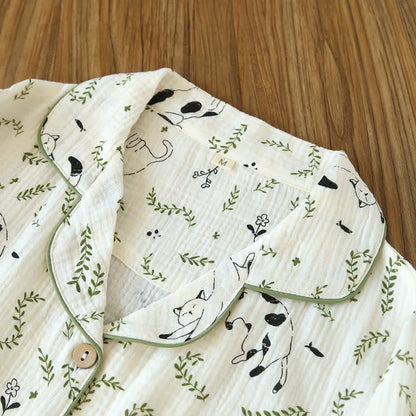 Süßes Pyjama-Set aus Baumwolle mit Katze und Blatt