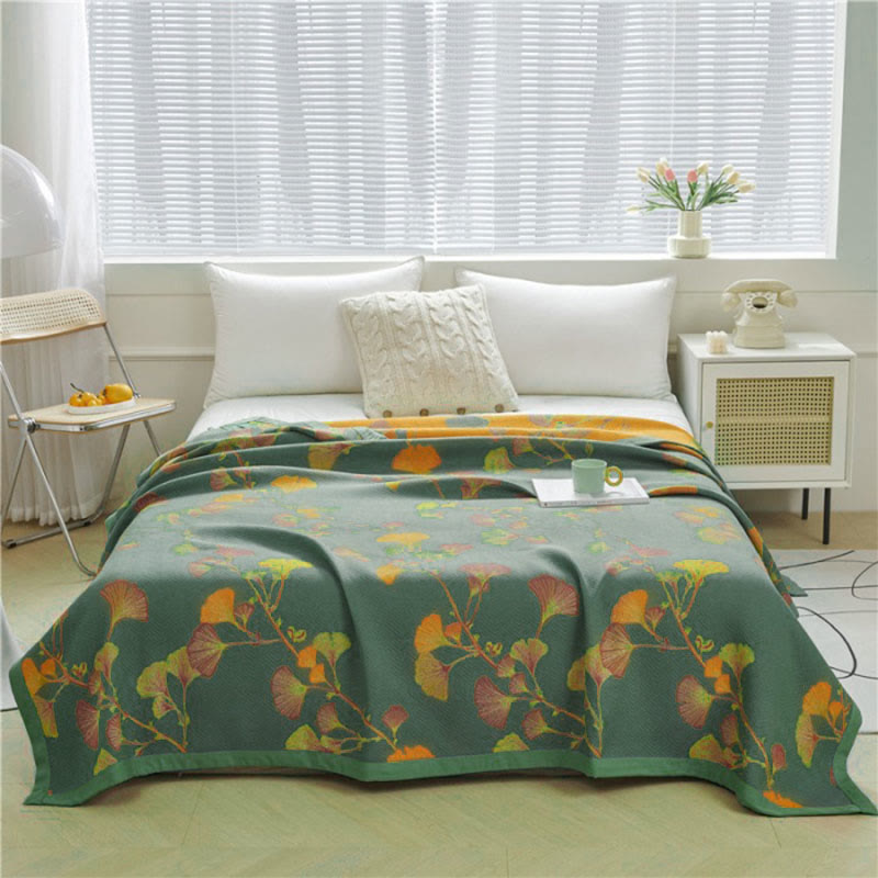 Wendesteppdecke aus Jacquard-Baumwolle mit Ginkgoblättern