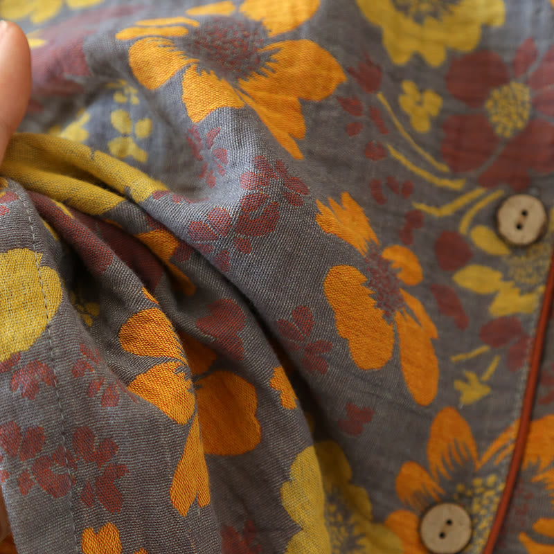 Loungewear aus Baumwolle mit V-Ausschnitt und auffälligem Blumen-Jacquardmuster
