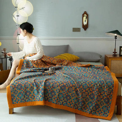 Sechslagige Baumwollsteppdecke mit orange-blauem Muster