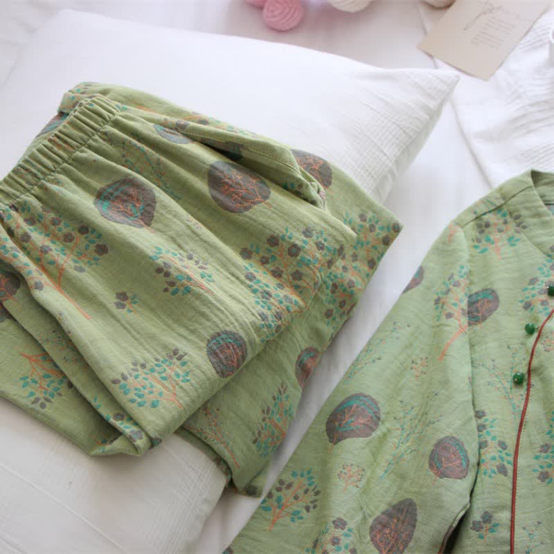 Loungewear-Set aus Jacquard-Baumwolle mit Blattbaum-Print - image 6