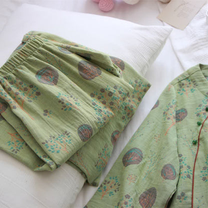 Loungewear-Set aus Jacquard-Baumwolle mit Blattbaum-Print - image 6