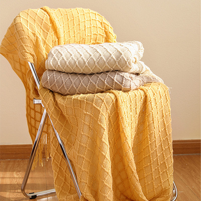 Ownkoti – Gestrickte Decke mit Prismamuster und Quasten