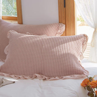 Kissenbezüge aus Baumwolle in Waffelstruktur mit Rüschen (2 Stück) - Rosa - 50cm x 75cm - image 0