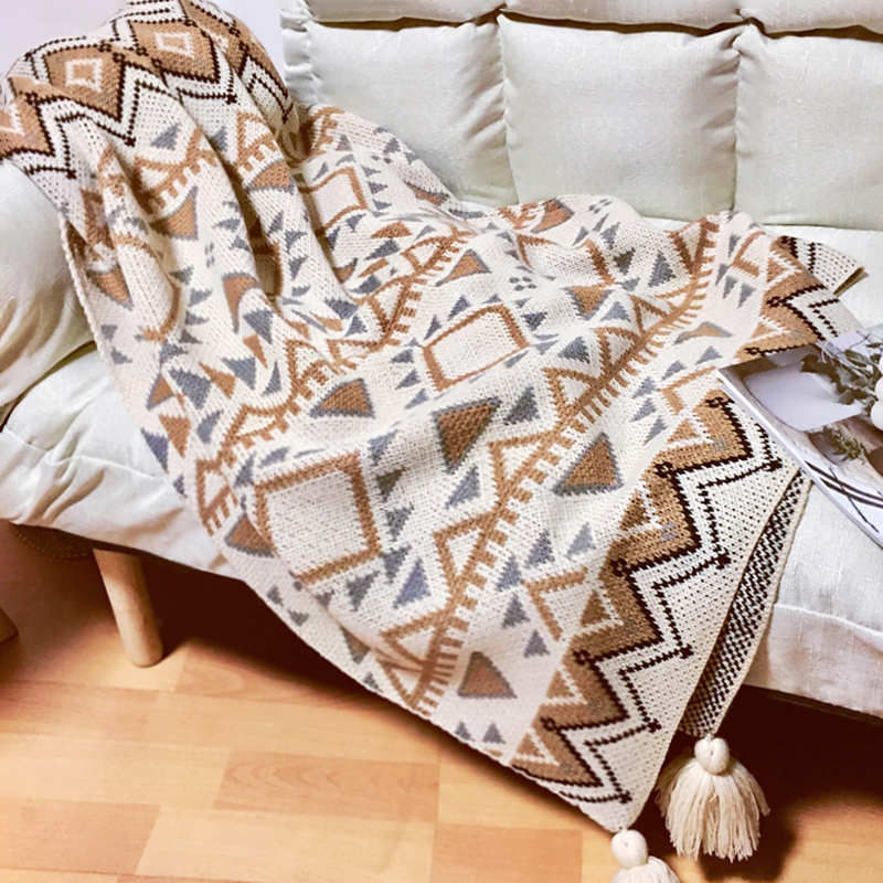 Ownkoti Gemütliche Strickdecke mit Quastenmuster