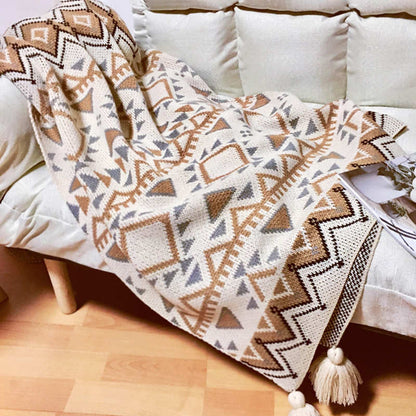 Ownkoti Gemütliche Strickdecke mit Quastenmuster